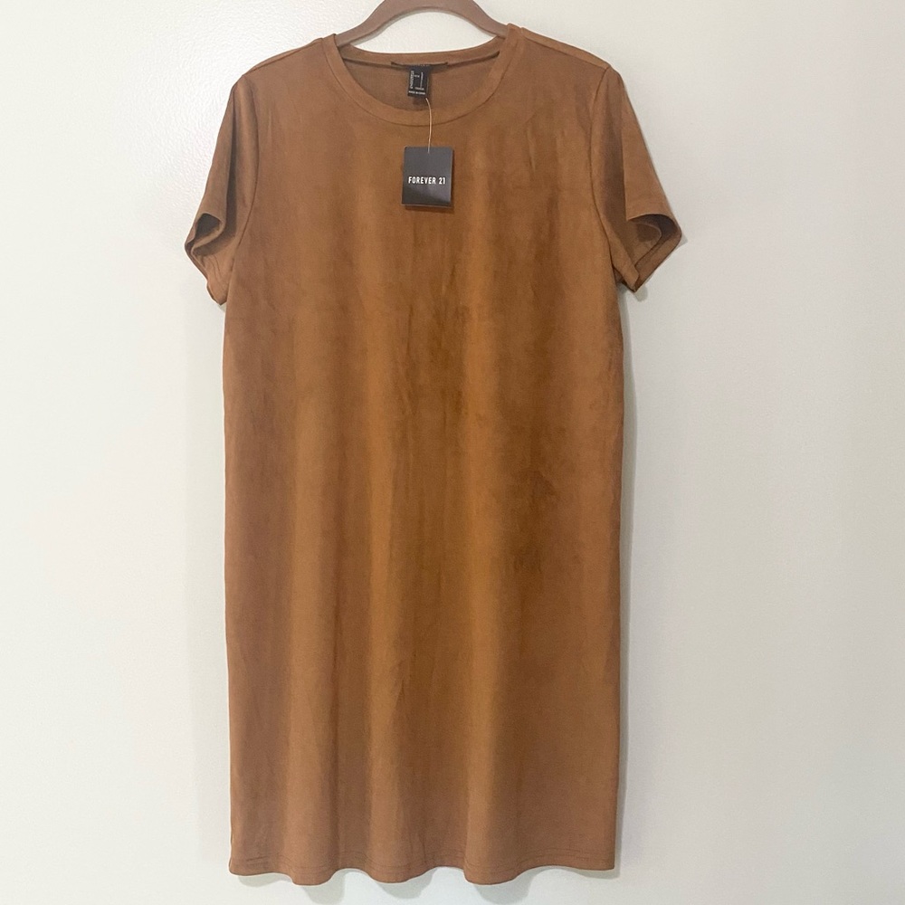 NWT Faux Suede Dress Minimalist Camel Color Size Large Forever 21